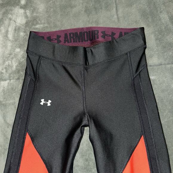 Under Armour Heatgear Compression Cropped Leggings Maroon Black Women's Size S - Picture 4 of 5